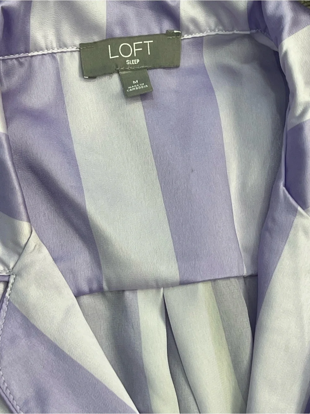 LOFT Satin Notch Collar Purple Striped Pajama Set k31